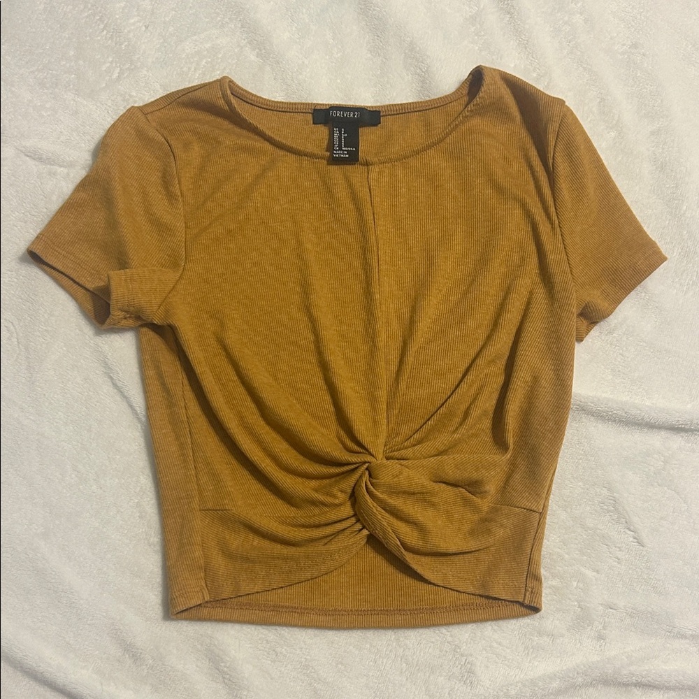 Forever 21 Women's Brown Twist-Detail Crop Top